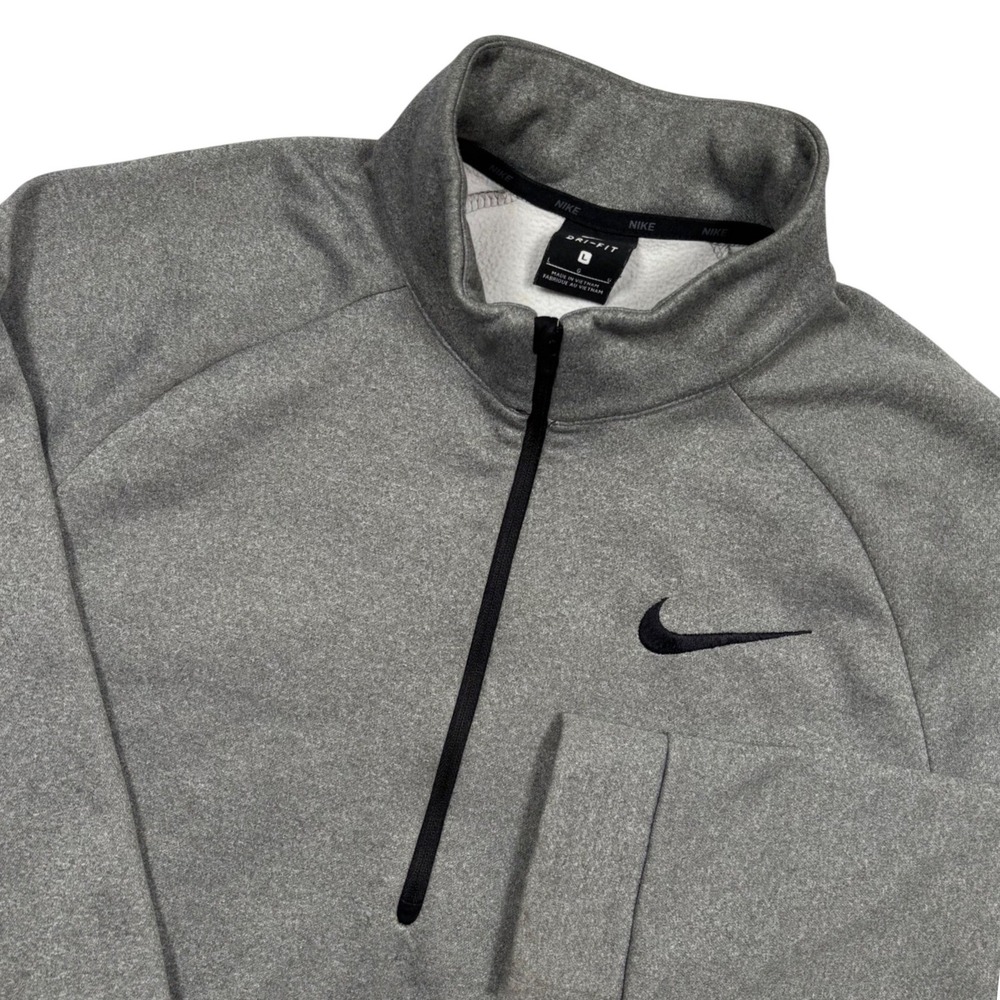 Nike 1/4‎ Zip Pullover Sweatshirt Mens L Gray Therma Dri-FIT Embroider Training